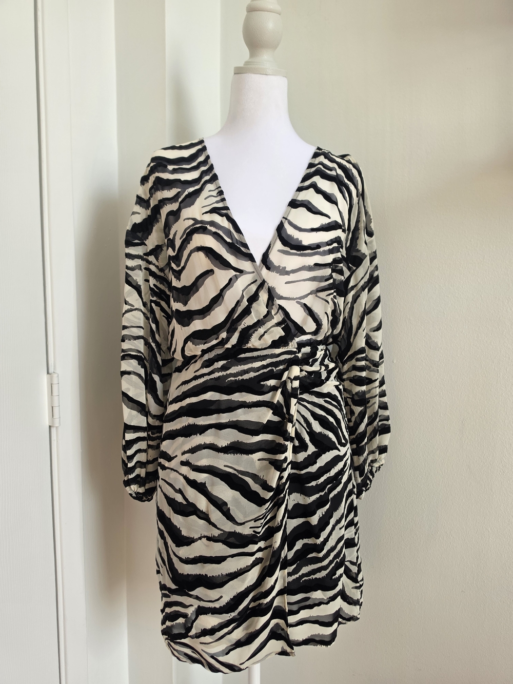 Zara Black & White Zebra Wrap Dress - XS